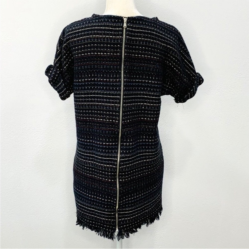 Zara Women's Fray Hem Straight Cut Mini Dress Size Medium Tweed Back Zipper - Picture 4 of 11